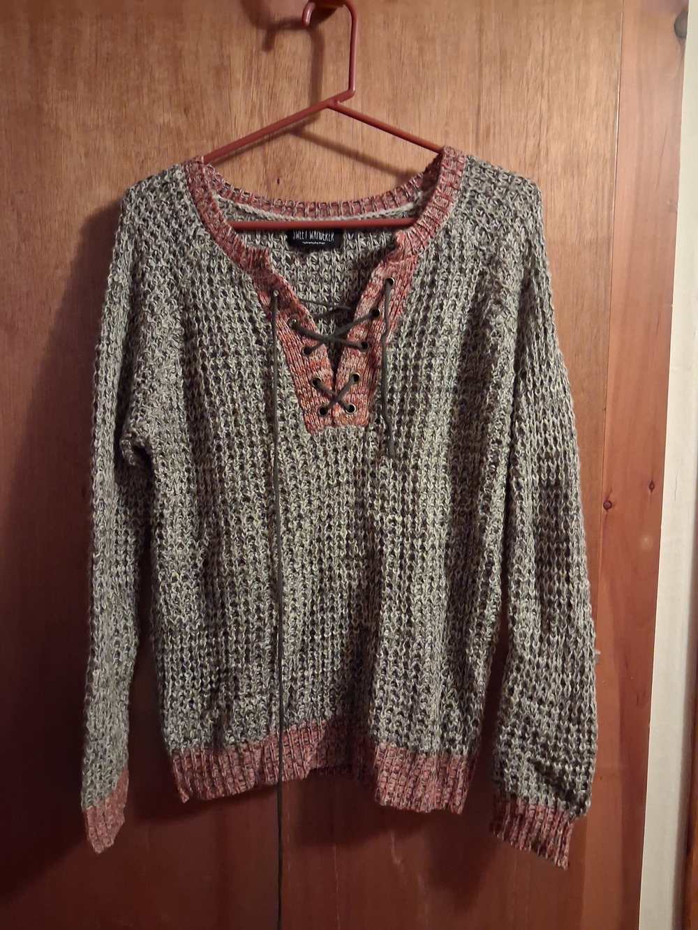 Apt. 9 Olive Knit V-Neck Sweater with Rust Trim
